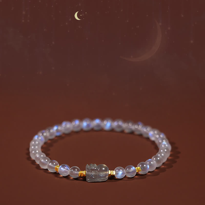 Buddha Stones 925 Sterling Silver Plated Gold Natural Moonstone PiXiu Healing Bracelet