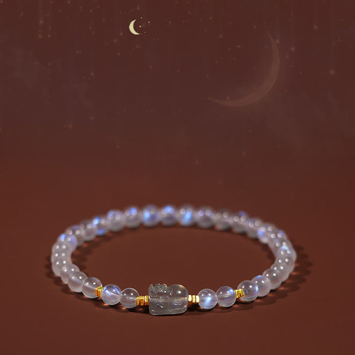 Buddha Stones 925 Sterling Silver Plated Gold Natural Moonstone PiXiu Healing Bracelet