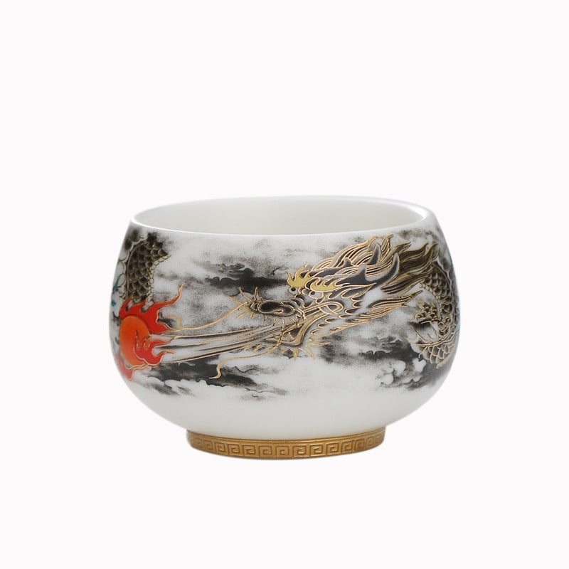 Buddha Stones Dragon Playing With Pearl Design White Porcelain Ceramic Teacup Kung Fu Tea Cup 160ml