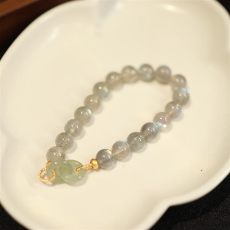 Buddha Stones Natural Moonstone Heitan Jade Peace Buckle Healing Bracelet