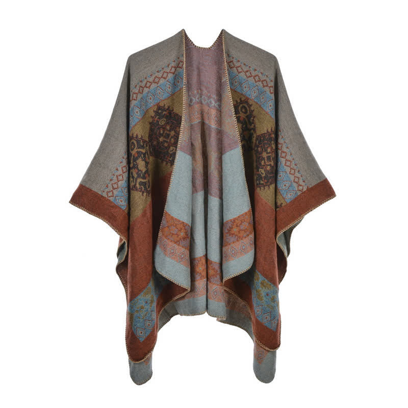 Buddha Stones Tibetan Shawl Diamond Pattern Winter Warm Cloak Scarf