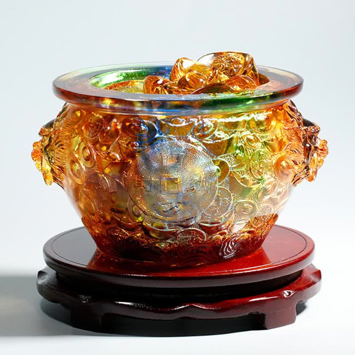 Handmade Liuli Crystal Treasure Bowl Art Piece Home Decoration