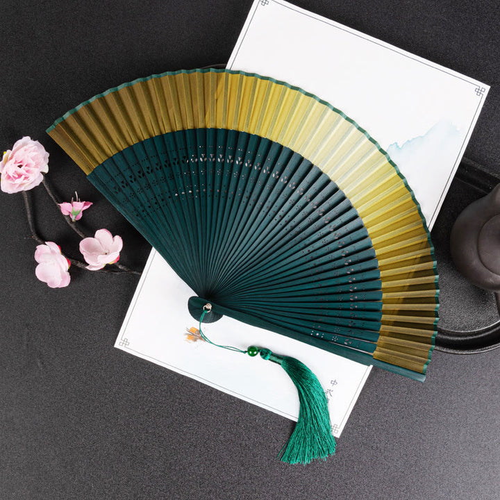 Buddha Stones Gradient Handheld Bamboo Folding Fan