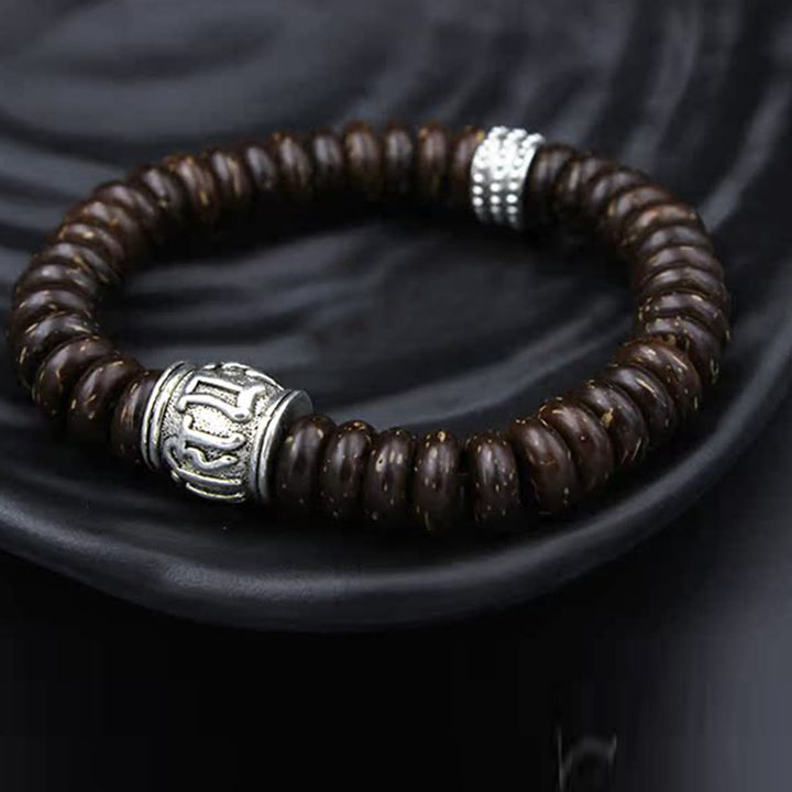 Buddha Stones Natural Tibetan Coconut Shell Om Mani Padme Hum Positive Bracelet