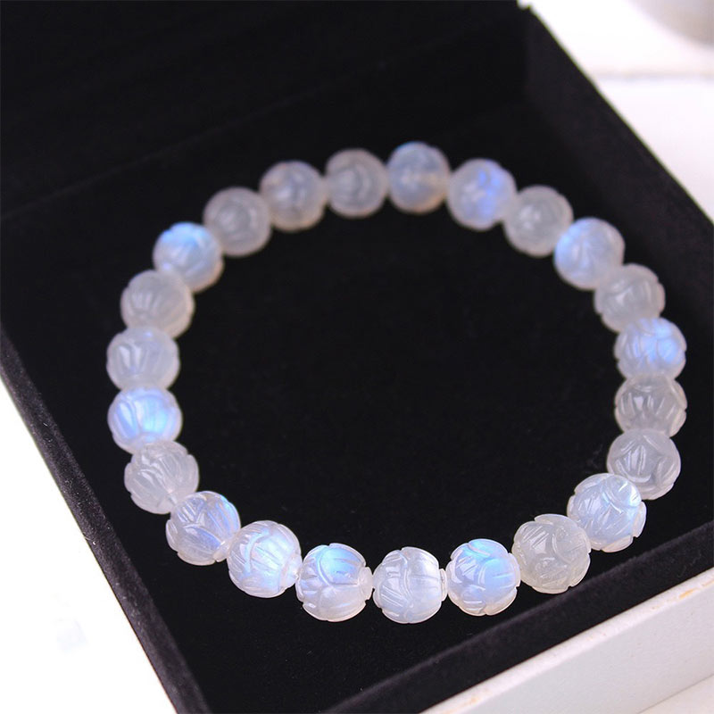 Buddha Stones Natural Moonstone Lotus Love Bracelet