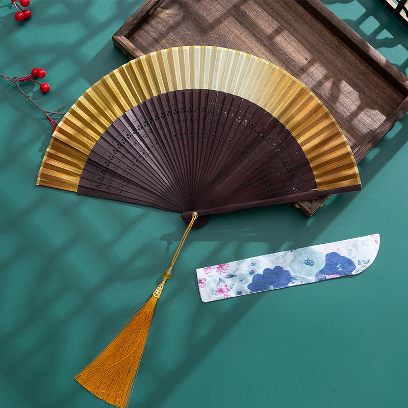 Buddha Stones Gradient Handheld Bamboo Folding Fan