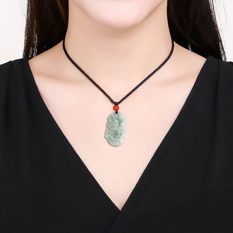 Buddha Stones Natural Jade 12 Chinese Zodiac Sucess Pendant Necklace