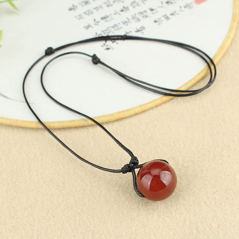 Buddha Stones Red Agate Bead Confidence Leather Rope Necklace Pendant