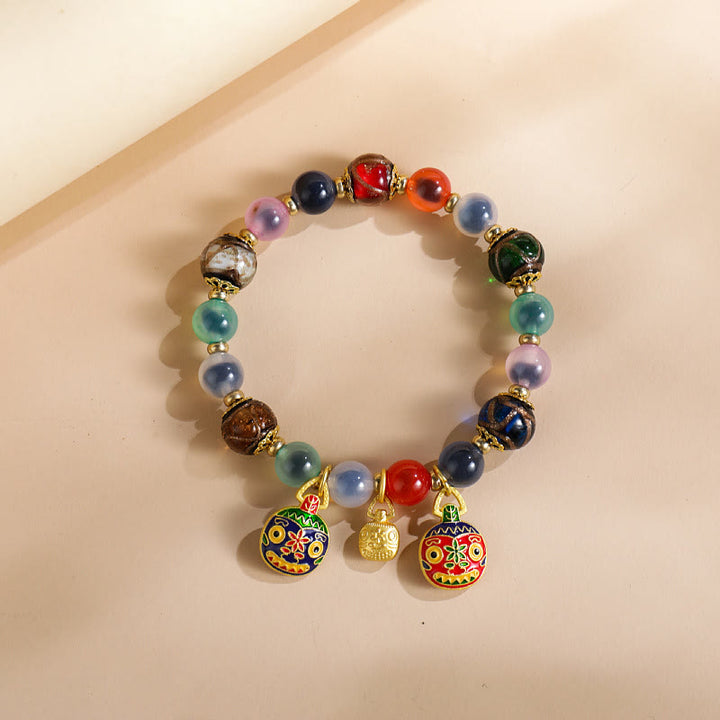 Buddha Stones Colorful Candy Agate Gold Swallowing Beast Family Liuli Glass Bead Strength Bracelet