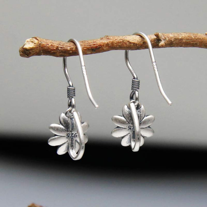 Buddha Stones 925 Sterling Silver Lotus Flower Enlightenment Earrings