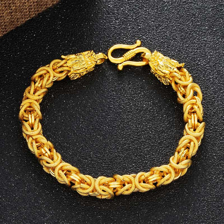 Buddha Stones 24k Gold Plated Double Headed Dragon Protection Bracelet