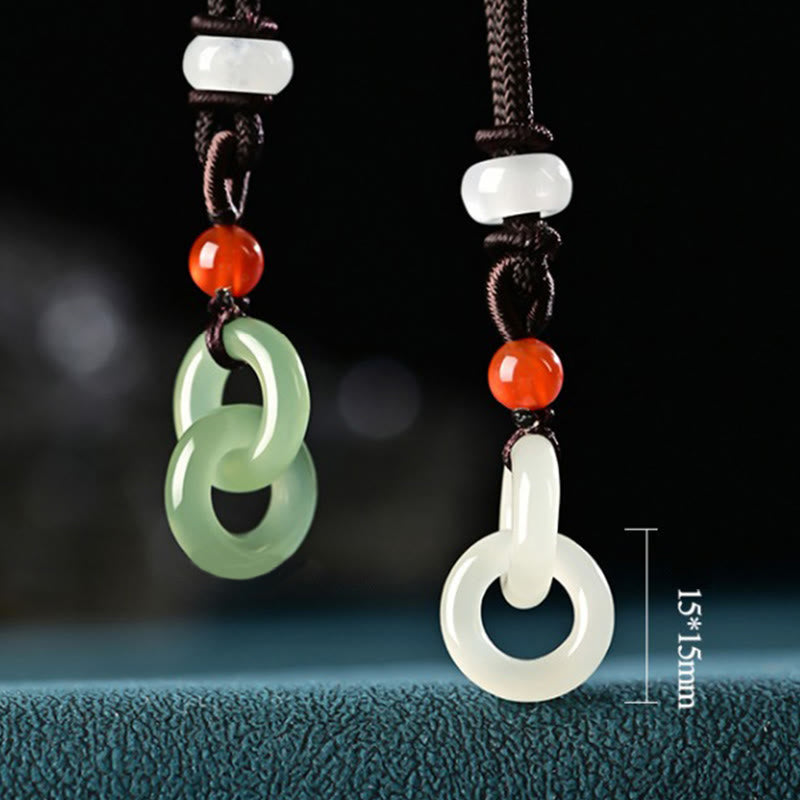 Buddha Stones Natural Hetian Cyan Jade White Jade Double Peace Buckle Success Necklace Pendant