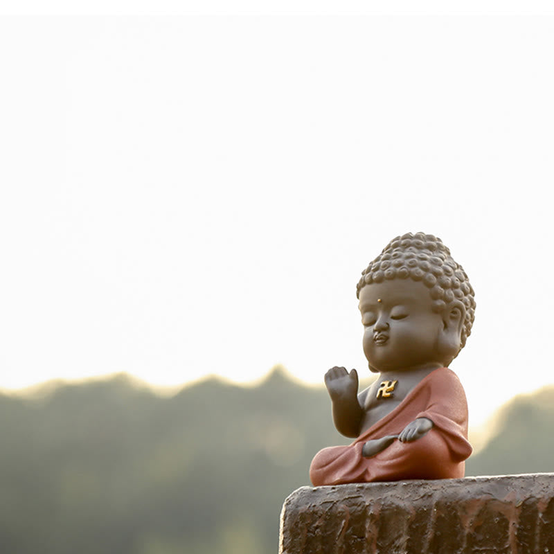 Buddha Stones Small Buddha Serenity Purple Clay Home Desk Decoration