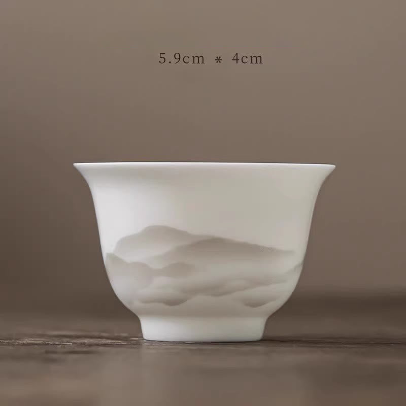 Buddha Stones Vintage Ink Painting Mountain White Porcelain Ceramic Gaiwan Sancai Teacup Kung Fu Tea Cup And Saucer With Lid Tea Utensil Teapot