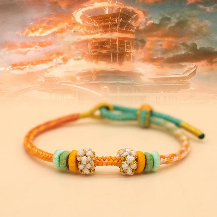 Buddha Stones Handmade Eight Thread Peace Knot Peach Blossom Knot Luck Rope Braided Bracelet