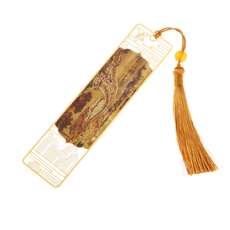 Buddha Stones A Panorama of Rivers and Mountains Metal Hollow Bookmarks Tassel With Gift Box