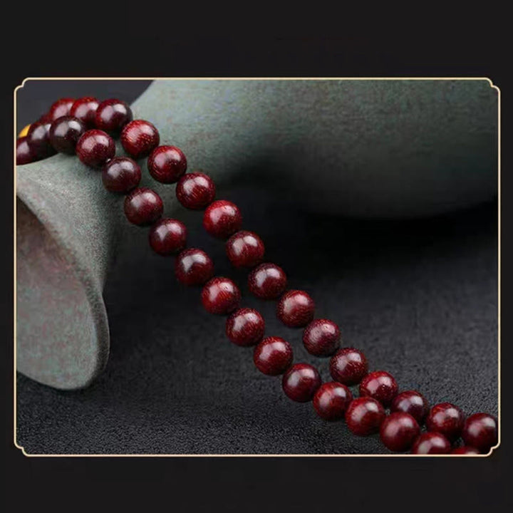 Buddha Stones 108 Mala Beads Chinese Zodiac Natal Buddha Small Leaf Red Sandalwood Gray Jade Protection Bracelet