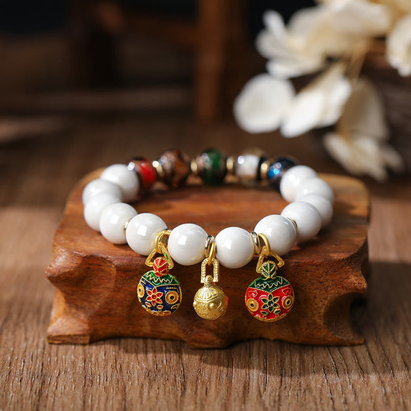 Buddha Stones Gold Swallowing Beast Family Charm Liuli Glass Colorful Porcelain Bead Luck Bracelet