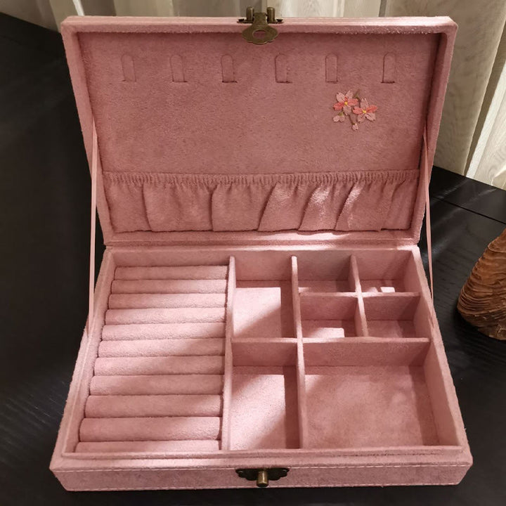 Buddha Stones Flowers Dragonfly Jewelry Box Organizer Single Layer Jewelry Storage Box Flannel Box