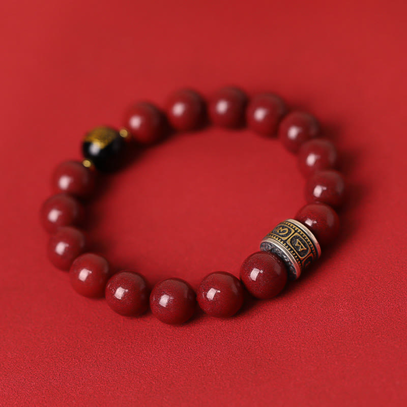 Buddha Stones 925 Sterling Silver Chinese Zodiac Natal Buddha Cinnabar Om Mani Padme Hum Calm Bracelet