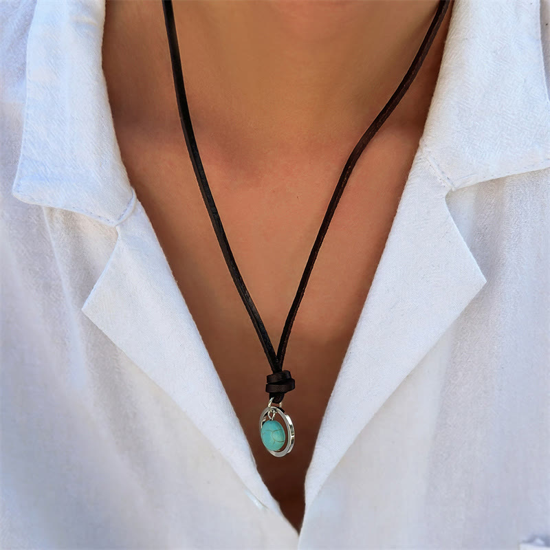 Buddha Stones Round Turquoise Stone Protection Strength Necklace Pendant