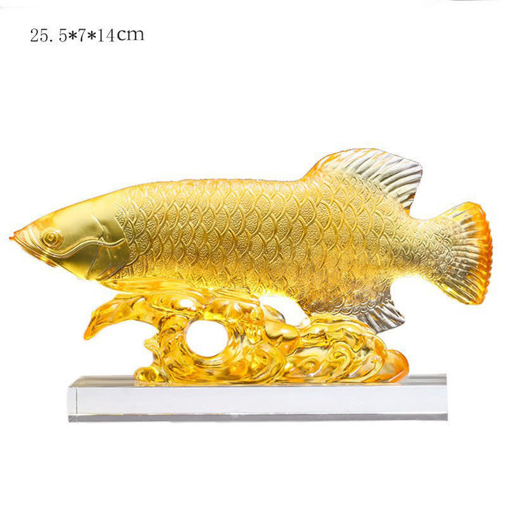 Handmade Liuli Crystal Koi Fish Art Piece Luck Home Office Decoration