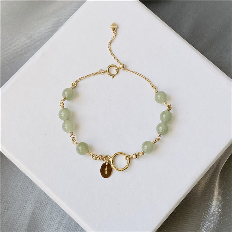 14k Gold Plated Hetian Jade Beaded Prosperity Chain Bracelet