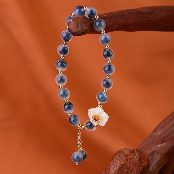 Buddha Stones Natural Blue Candy Agate Cherry Blossom Healing Strength Bracelet