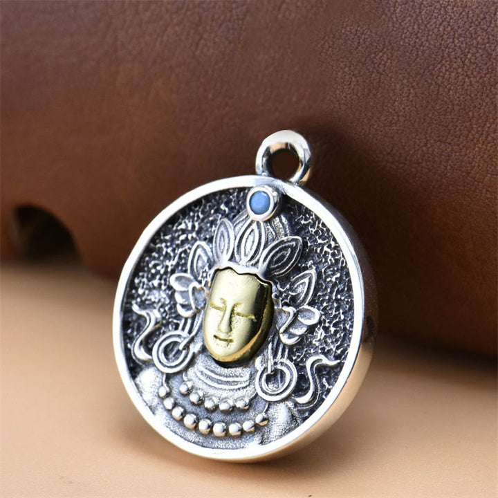 Buddha Stones 925 Sterling Silver Green Tara Double Dorje Vajra Protection Necklace Pendant