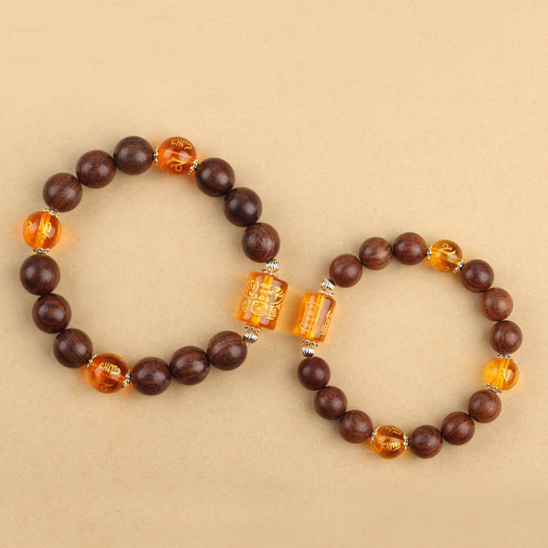 Buddha Stones Natural Phoebe Zhennan Wood Om Mani Padme Hum God Of Wealth Crystal Protection Bracelet