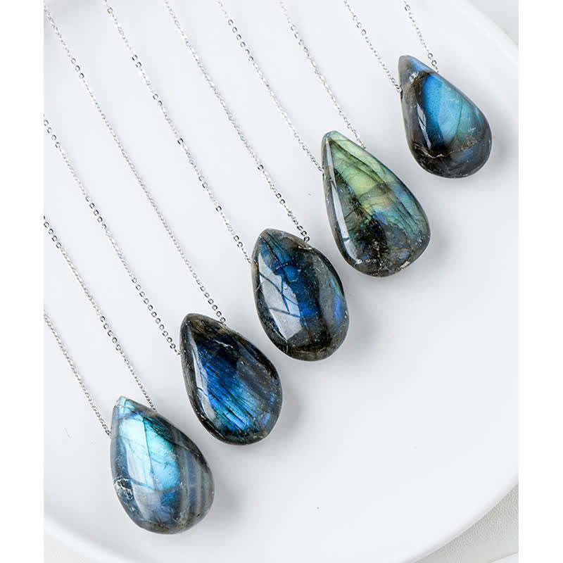 Buddha Stones Labradorite Water Drop Support Healing Necklace Pendant