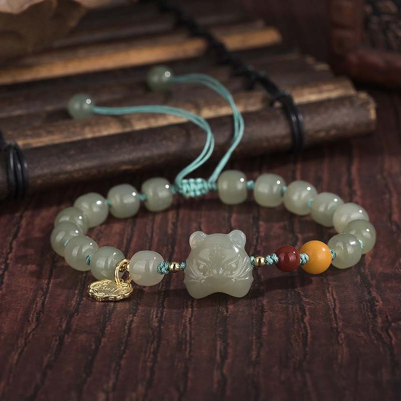 Chinese Zodiac Tiger Jade Blessing String Bracelet