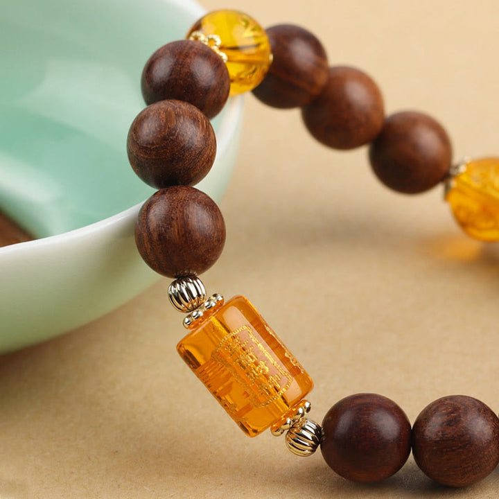 Buddha Stones Natural Phoebe Zhennan Wood Om Mani Padme Hum God Of Wealth Crystal Protection Bracelet