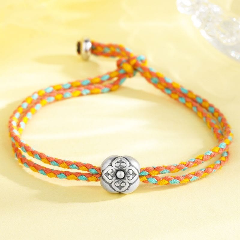 Buddha Stones 999 Sterling Silver Persimmon Luck Multicolored Braided Bracelet