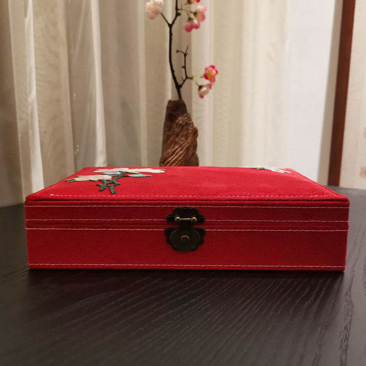 Buddha Stones Flowers Dragonfly Jewelry Box Organizer Single Layer Jewelry Storage Box Flannel Box