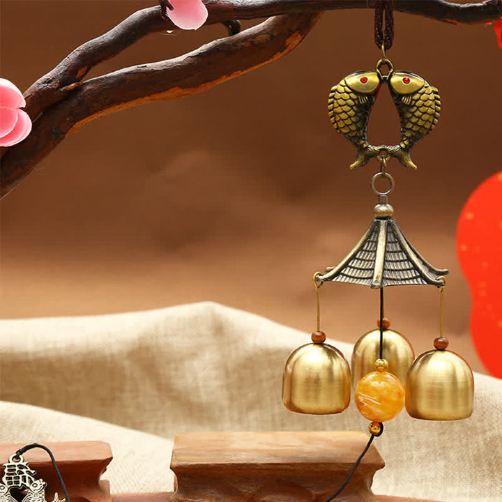 Feng Shui Copper Coin Koi Fish Bagua Kirin Wind Chime Bell Luck Wall Hanging Decoration