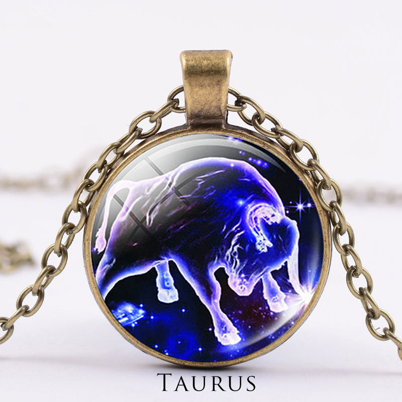 12 Constellations of the Zodiac Moon Starry Sky Protection Blessing Necklace Pendant