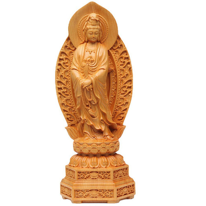 Buddha Stones Handmade Thuja Sutchuenensis Wood Kwan Yin Avalokitesvara Prosperity Decoration