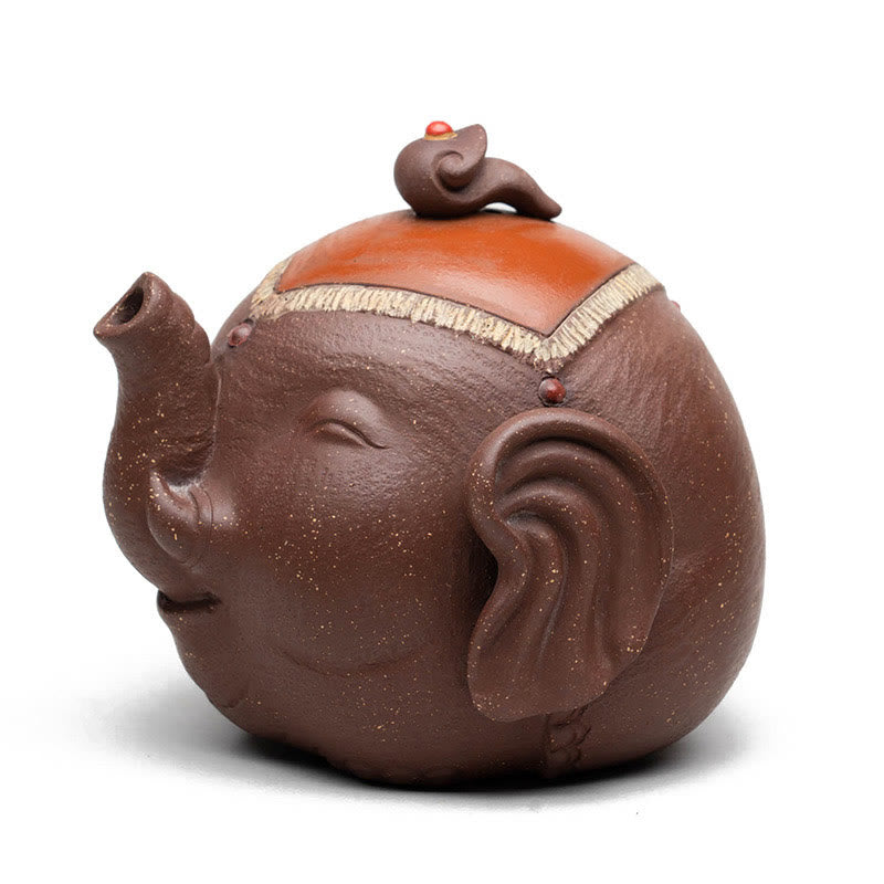 Buddha Stones Cute Elephant Auspicious Clouds Purple Clay Ceramic Teapot