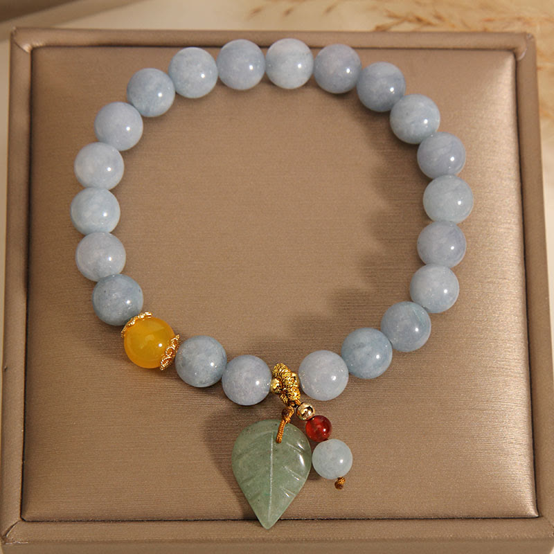 Buddha Stones Aquamarine Jade Leaf Healing Charm Bracelet