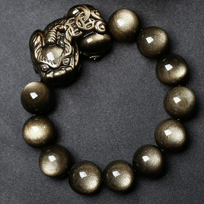 FengShui PiXiu Golden Obsidian Protection Bracelet