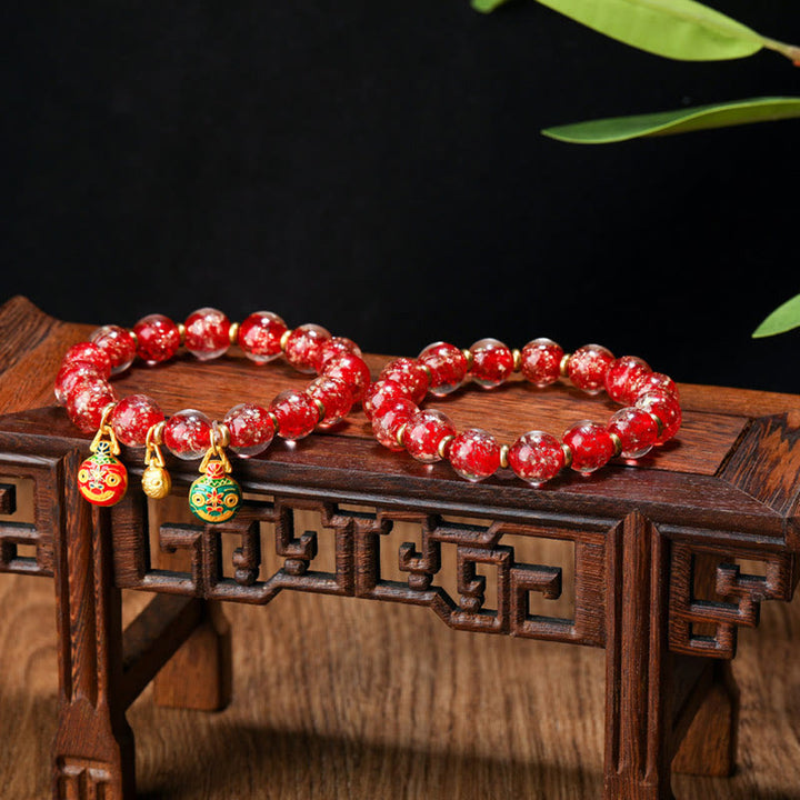 Buddha Stones Gold Swallowing Beast Family Charm Luminous Fluorescent Liuli Glass Bead Success Bracelet