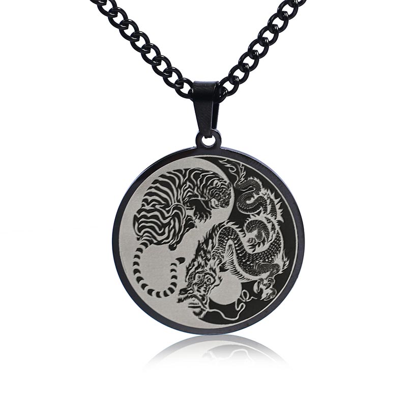 Buddha Stones Tiger Dragon Titanium Steel Chain Necklace Harmony Pendant