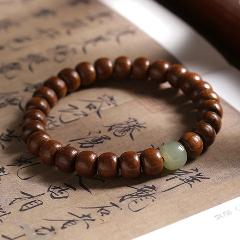 Buddha Stones Natural Abelia Biflora Wood Hetian Jade Bamboo Bead Warding Off Evil Spirits Bracelet