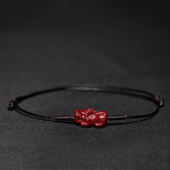 Handmade Plum Blossom Four Leaf Clover PiXiu Lotus Koi Fish Cinnabar Blessing Braid Bracelet