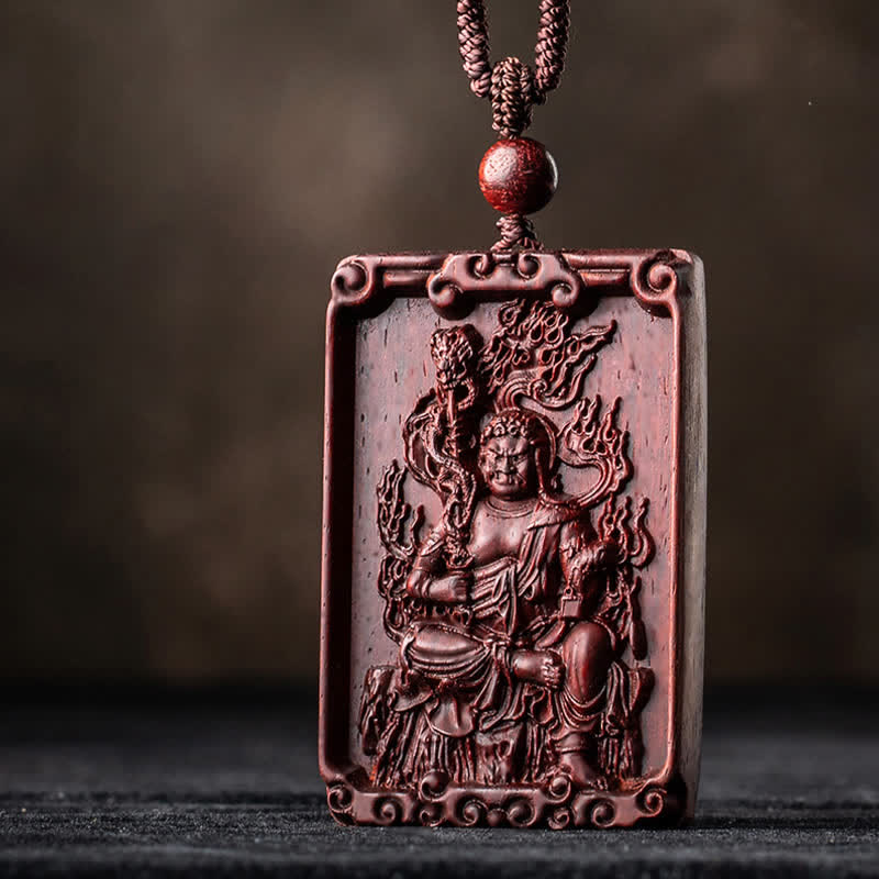 Chinese Zodiac Natal Buddha Small Leaf Red Sandalwood Protection Necklace Pendant