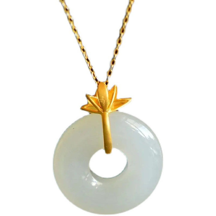 White Jade Lotus Harmony Necklace Pendant