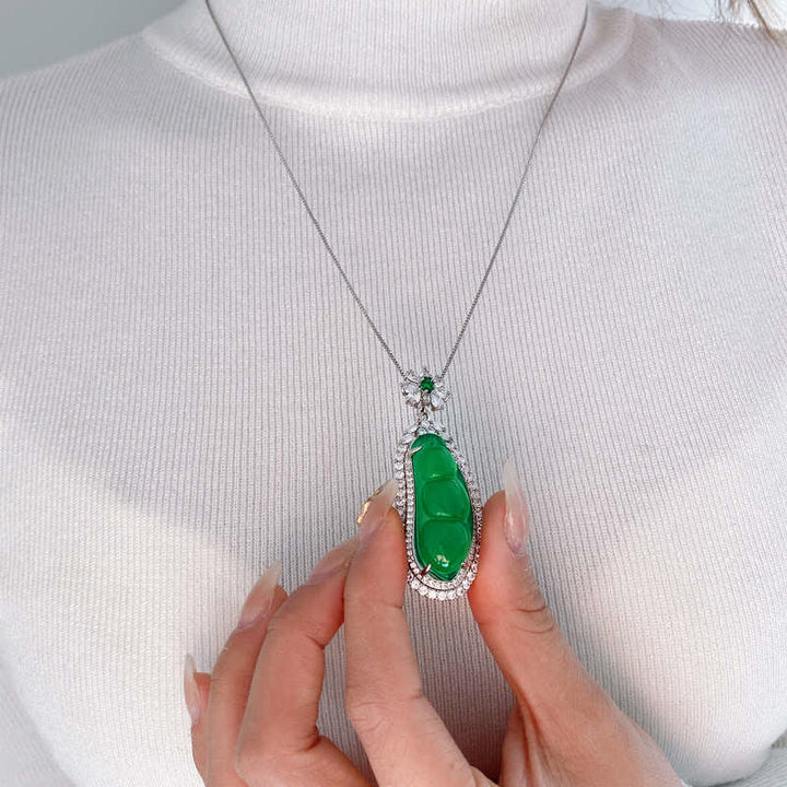 Fortune Bean Cyan Jade Luck Necklace Pendant