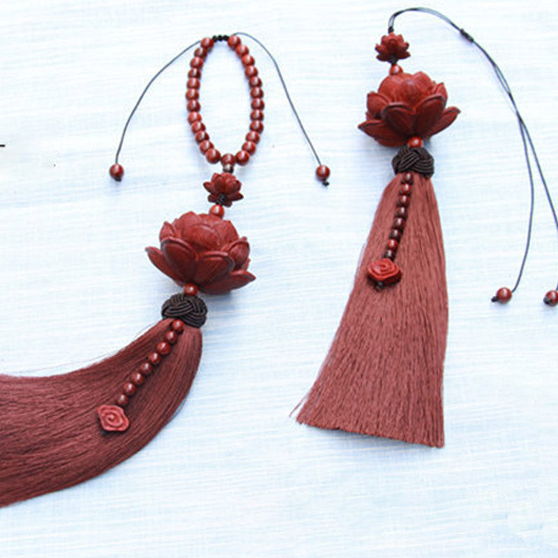 Buddha Stones Tibetan Small Leaf Red Sandalwood Lotus Luck Protection Tassel Decoration