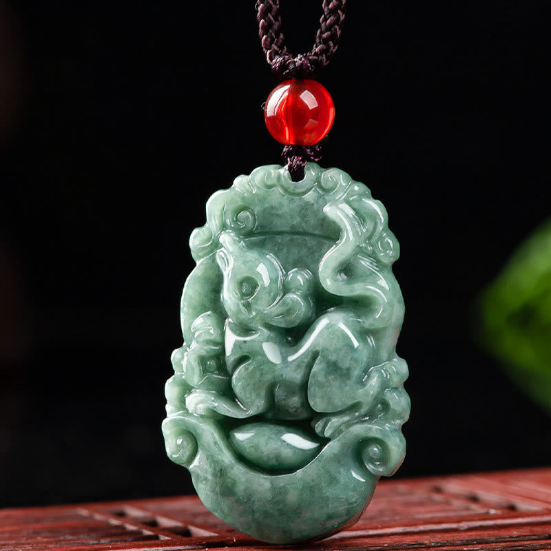 Buddha Stones Natural Jade 12 Chinese Zodiac Prosperity Necklace Pendant